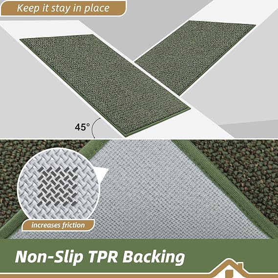 BEQHAUSE Kitchen Rugs and Mats 2PCS Non-Slip, 20x32+20x48, Green | Kitchen Mats for Floor Absorbent and Stain Resistant Kitchen Runner, Machine Washable Rugs for Kitchen, Laundry & Sink