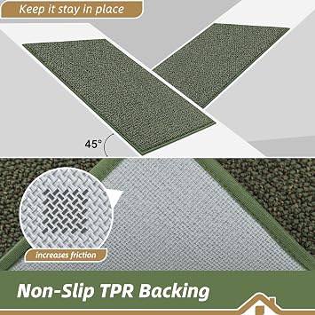 BEQHAUSE Kitchen Rugs and Mats 2PCS Non-Slip, 20x32+20x48, Green | Kitchen Mats for Floor Absorbent and Stain Resistant Kitchen Runner, Machine Washable Rugs for Kitchen, Laundry & Sink