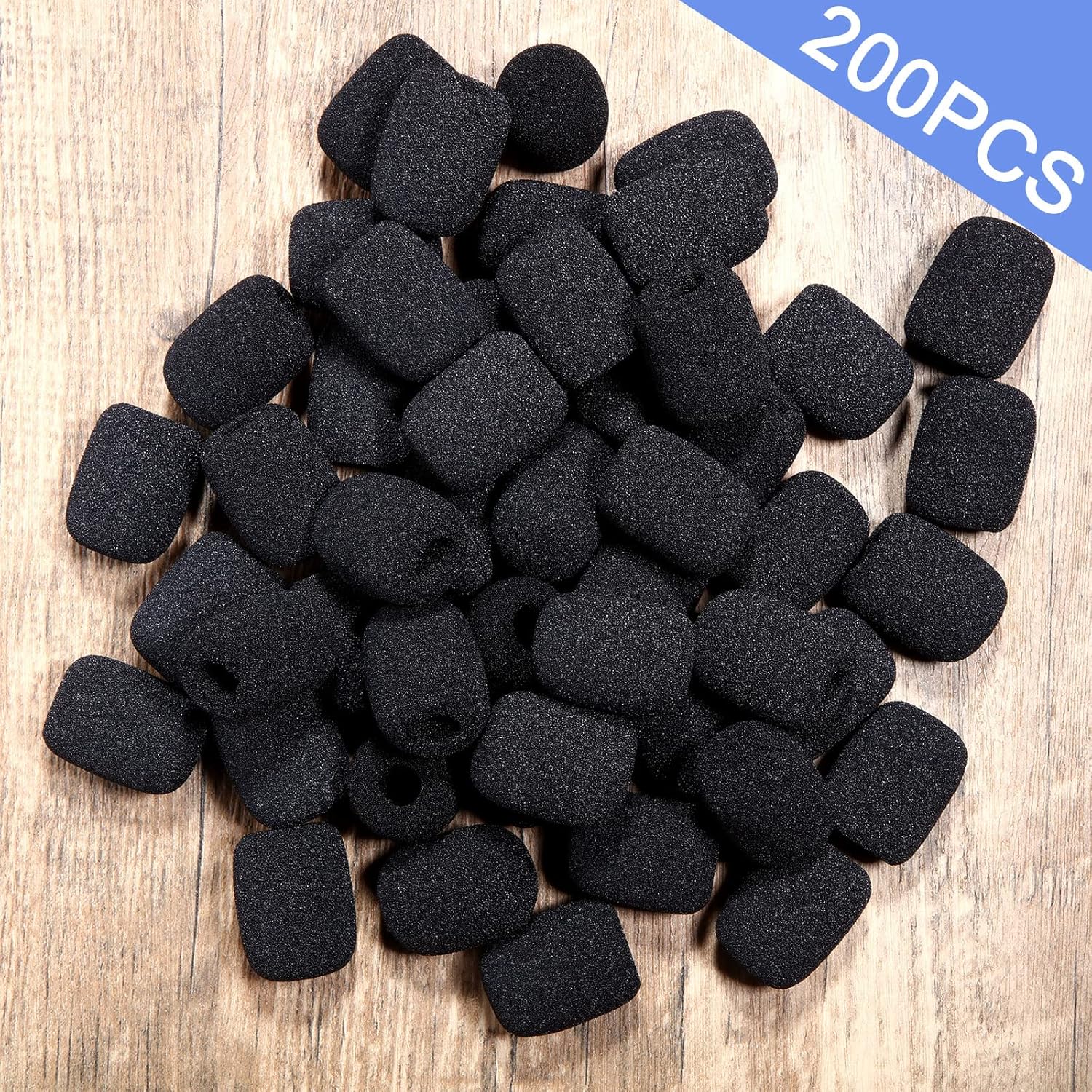 200 Pieces Mini Foam Microphone Windscreen Mic Covers Foam Protection for Small Lapel and Headset Microphones Noise Reduction, Black