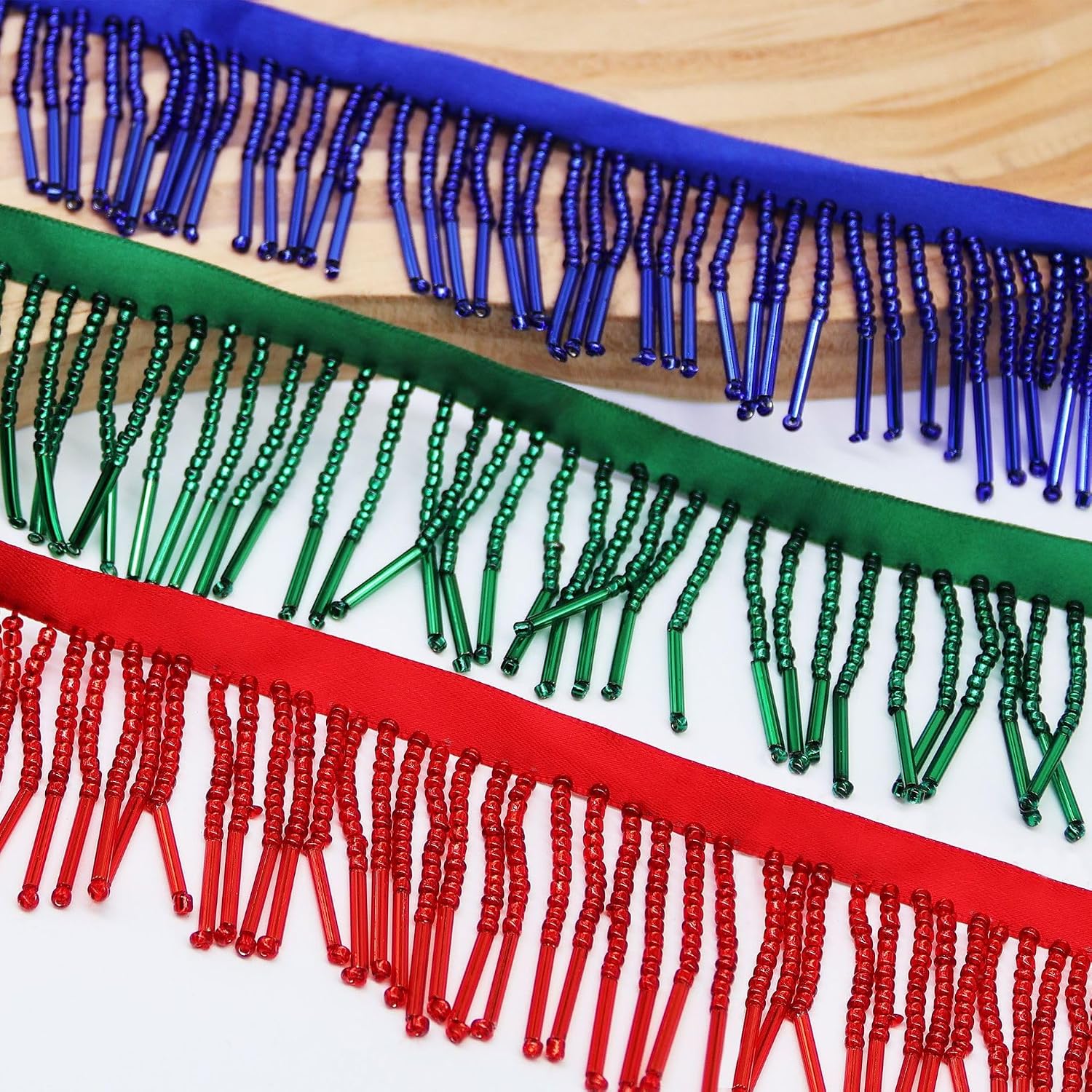 2 Yards Beaded Fringe Trim Glass Beads Trim Tassels Ribbon Tassel Chain for Clothing Accessories DIY Decoration (Blue) image 2