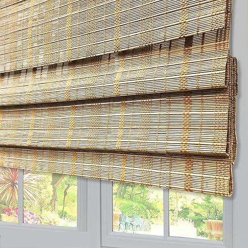 Miniatura 2 de LANTIME Persianas romanas de madera sin cordón, opacas de bambú, color camello del Sahara