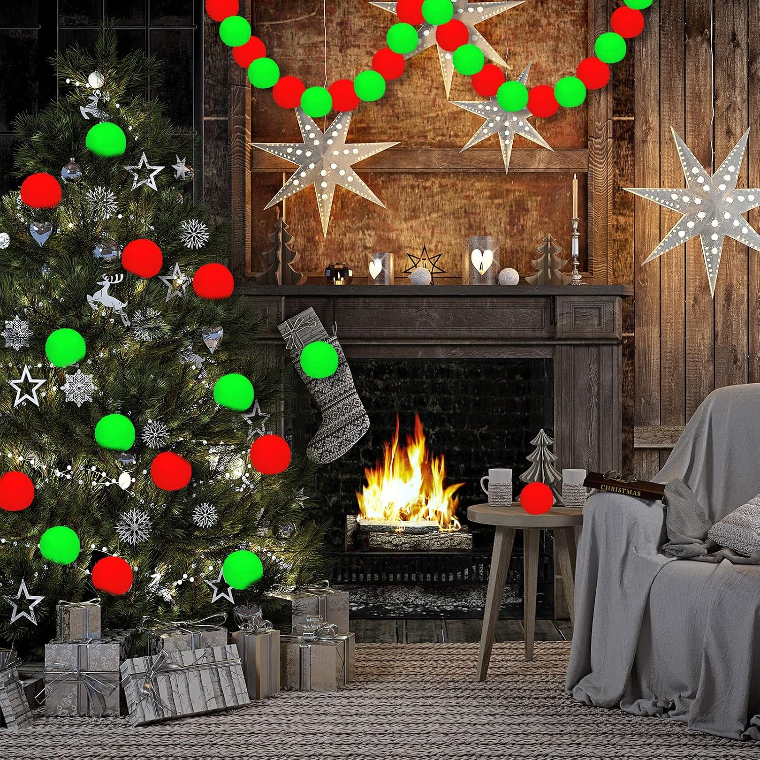 WILLBOND 80 Pcs Christmas Pom Pom Balls Craft, Bright Red, Emerald Green