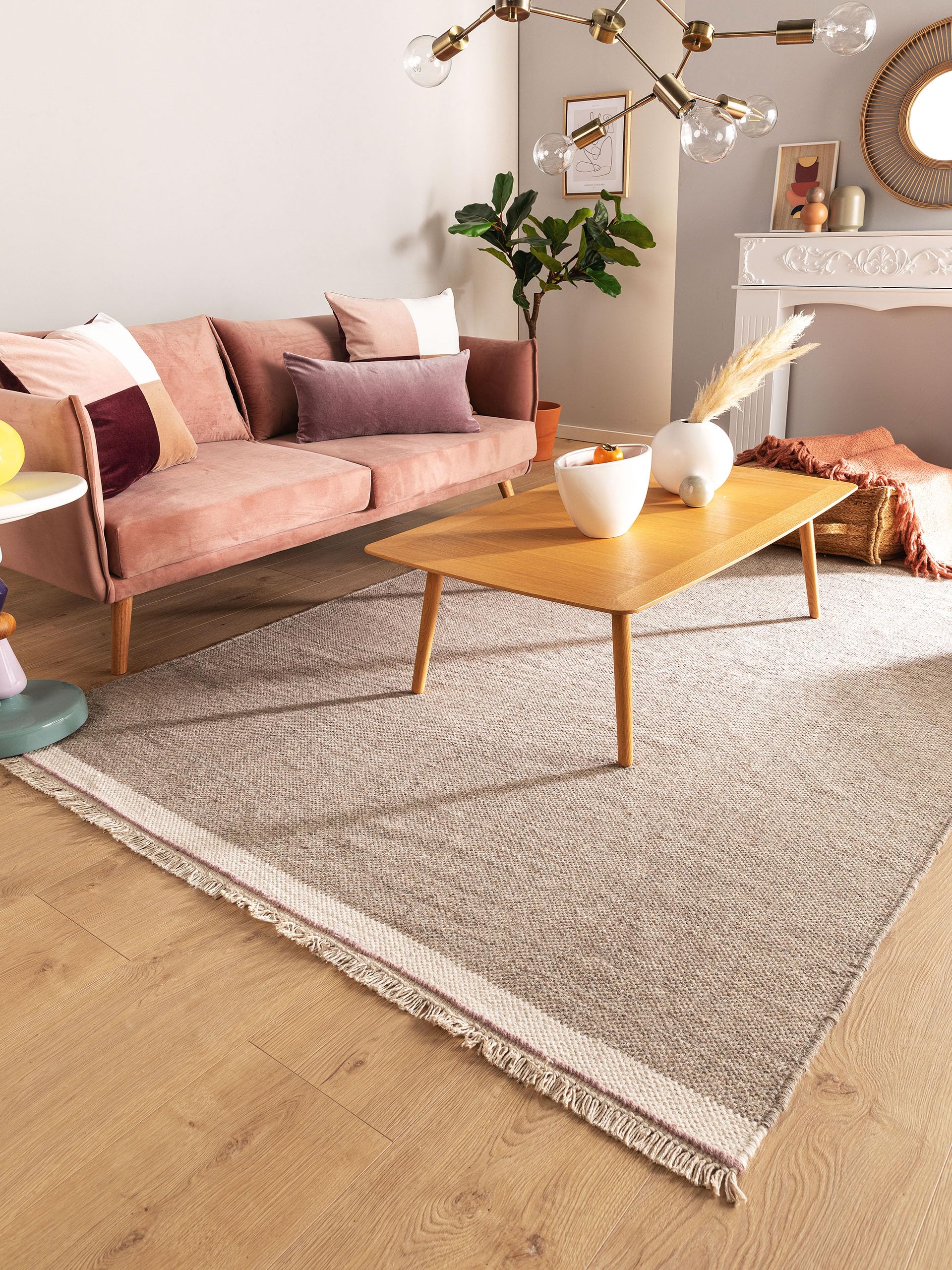 Tapis en laine rectangulaire gris 120x170 salon et chambre moderne
