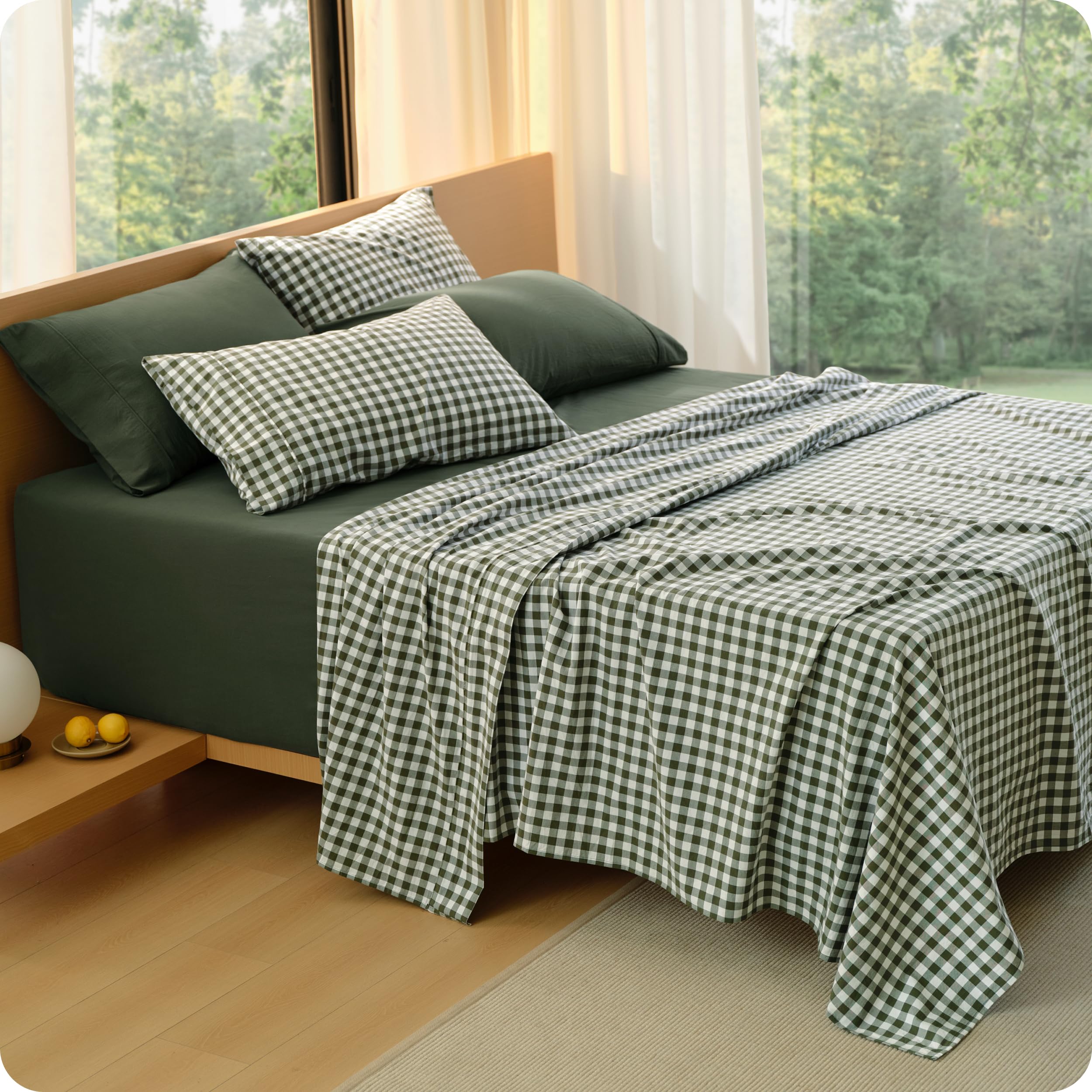 Bedsure 100% Washed Cotton Percale Sheets Queen Size - Linen Like Textured 6-Piece Bedsheet Set with 18" Deep Pocket, Breathable & PureWoven Soft Comfy (Linen, Queen) — view 11