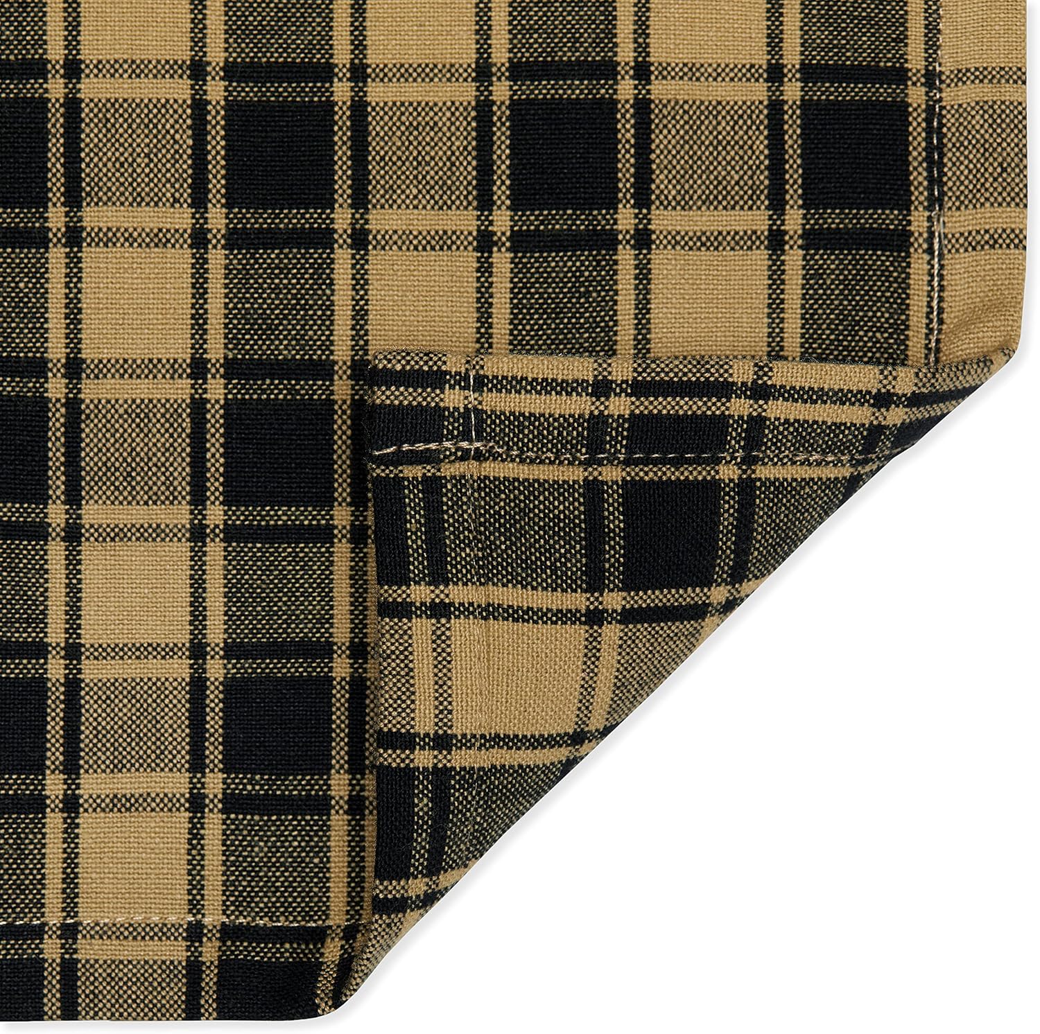 Black and Tan French Check Cafe Curtains Woven Cotton 28 Inches W x 36 Inches L, Set of 2