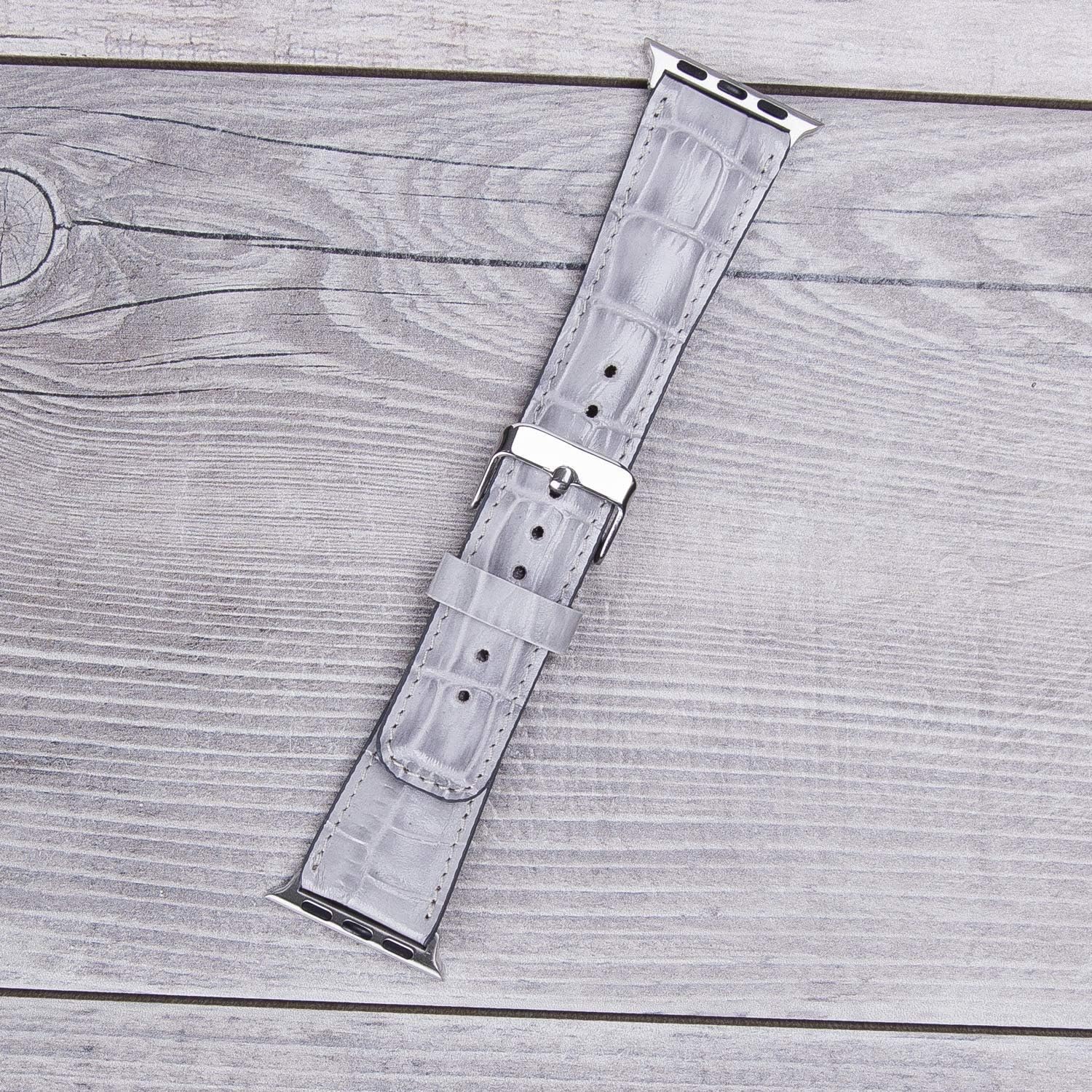 Croco Pattern White Leather Band for Apple Watch