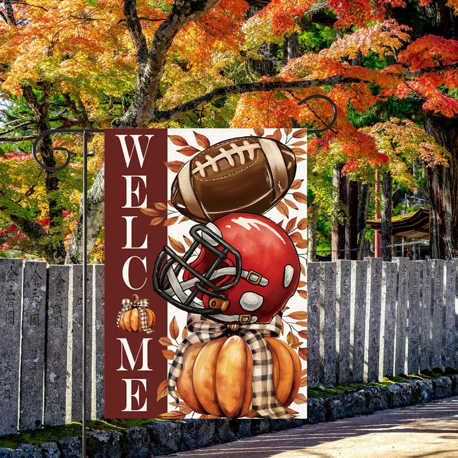 HOMFREEST Fall Football Garden Flag 12x18 Inch Double Sided Burlap Outside Welcome Pumpkin Small Flag Autumn Seasonal Thanksgiving Yard Outdoor Decoration - Image 3