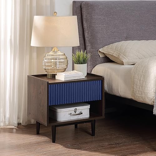 Miniatura 2 de Manhattan Comfort Duane Moderna mesita de noche acanalada, mesita de noche con cajón de extensión completa y estante abierto, muebles industriales