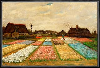 wall26 Framed Canvas Print Wall Art Flower Beds in Holland by Master Artist Vincent Van Gogh Nature Wilderness Illustrations Fine Art Relax/Calm for Living Room, Bedroom, Office - 16"x24" Black