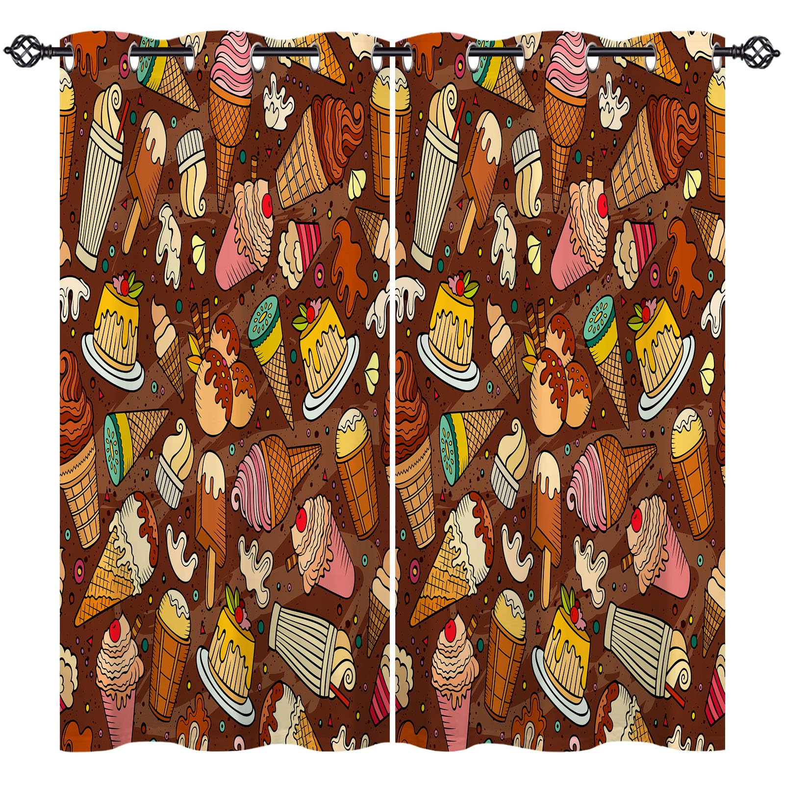 ANHOPE Ice Cream Curtains Eyelet Ring Top Blackout Thermal Insulated Curtains Cartoon Colorful Sweet Food Print Pattern Soft Window Drapes for Bedroom Living Room 46 x 54 Inch 2 Panels โ image 1