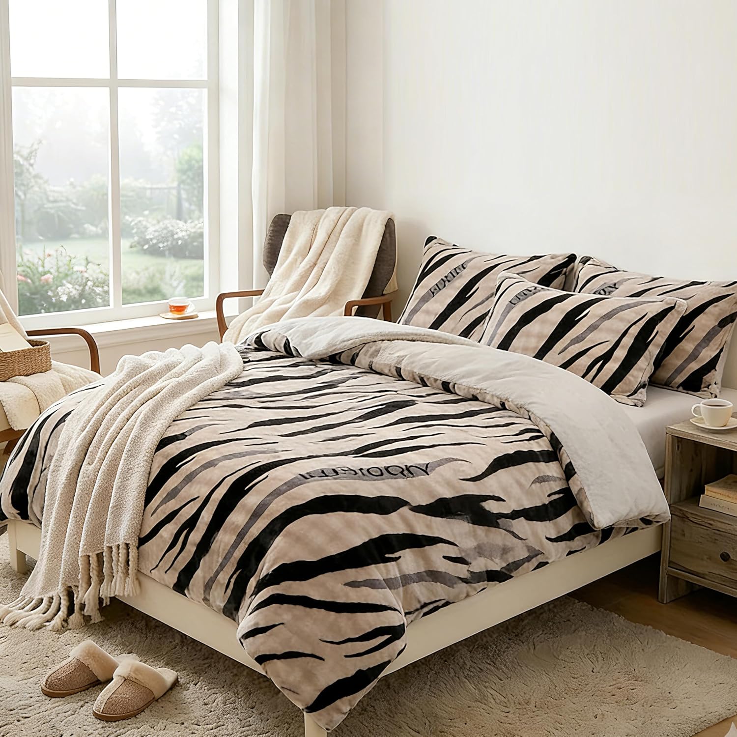 King Size Duvet Cover Set,Double Sided Fluffy Duvet Cover,Super Soft Fuzzy Rabbit Hair & Smooth Milk Winter Duvet Cover & 1 Pillow Sham 104"×90",Ultra Warm Cozy Bedding for All-Season Comfort