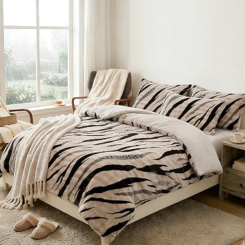 Fluffy Duvet Cover, Reversible Flannel Winter Duvet Cover,Plush Fuzzy Rabbit Hair & Silky Milk Velvet Sides,Luxuriously Comforter Cover & 1 Pillow Sham 80"x90",Ideal for Small Master Bedroom