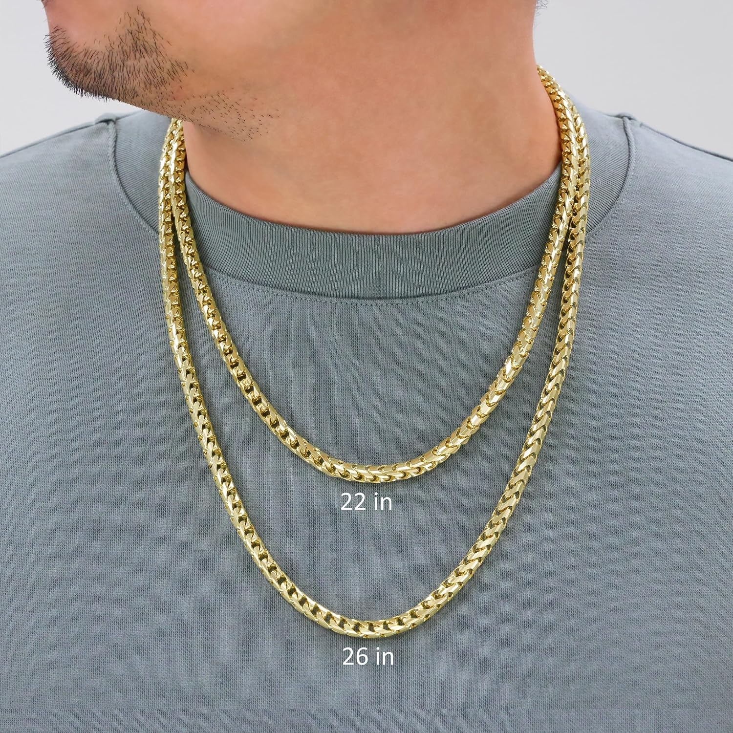 Nuragold 14k Real Yellow Gold Solid Franco Diamond Cut 5mm Spiga Wheat Chain Necklace (20"-30") Italian Jewelry for Men