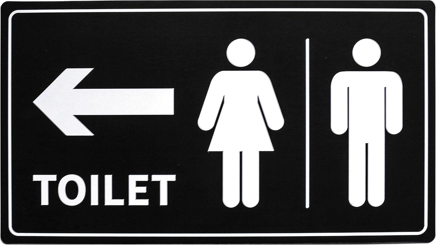 Amazon.com : Bathroom Sign with Arrow - Adhesive, Double-Sided (5.3 x 6 ...