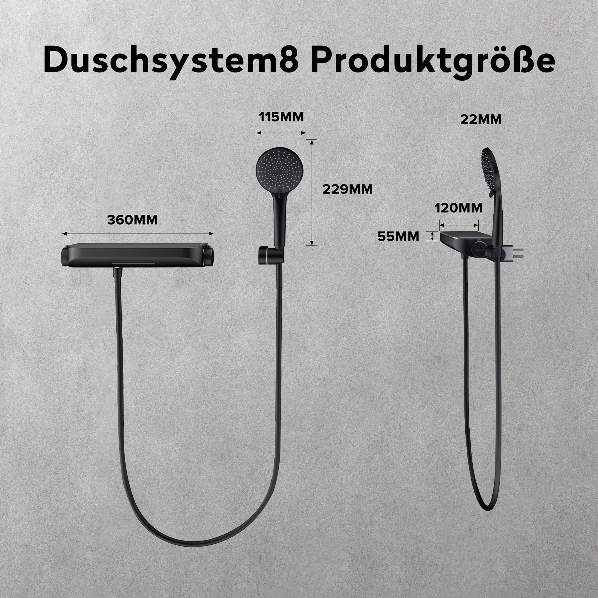 doporro Thermostat Badewannenarmatur mit Handbrause Matt Schwarz | Wannenarmatur aus Messing, Wannenthermostat 4 Strahlarten, Wasserfall-Auslauf Wandarmature mit 1,5m Brauseschlauch Oryntex-03