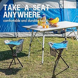 Portal Folding Camping Stool Portable Foldable Tripod Seat for Hiking Hunting Walking Fishing Travel Outdoors with Side Pockets Sturdy Steel Legs Support Up to 225 LBS