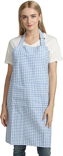 Miniatura 2 de Delantales de cocina vintage a cuadros, delantales de lona para chef, delantales de lona para Navidad, vacaciones, hogar, 100% algodón puro, tamaño