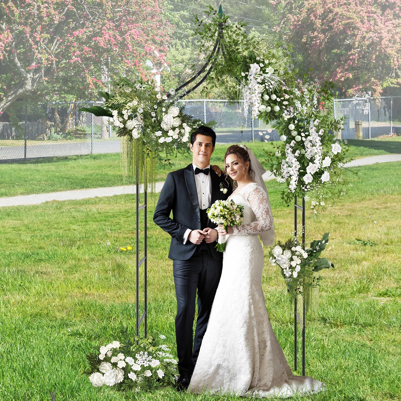 COSTWAY Rosenbogen Metall, Gartenbogen im gotischen Stil, Torbogen für Kletterpflanzen Rosen Blumen, Rosengitter Rankgitter, Pergola Spalier für Hochzeit Partys Garten Terrasse, 125 x 39 x 287 cm