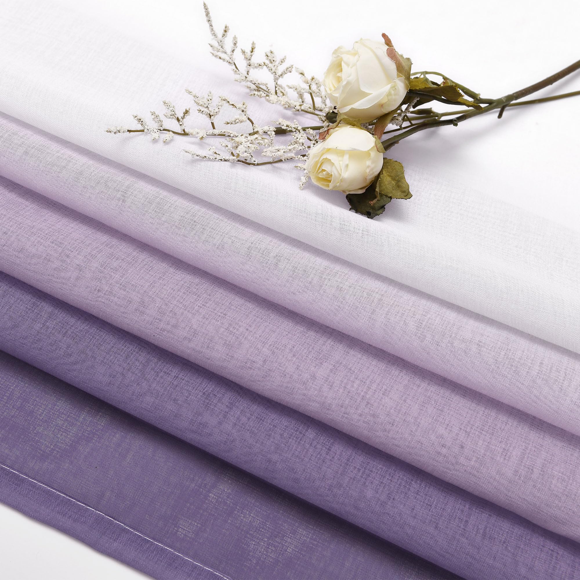 DWCN Tenda in voile viola con nastro arricciante, 140 x 225 cm (set di 2) a fili per la camera dei bambini, con sistema di binario, tenda per soggiorno da ragazza