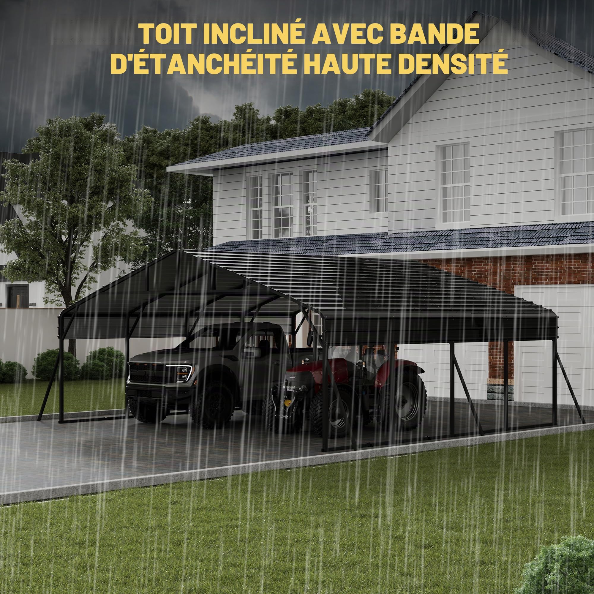 Garvee Bri Voiture 20x20 Robuste, Garage Externe en Métal avec Toit Acier Galvanisé, Haut Abri pour Voiture, Camion, Tracteur Et Camping-Car