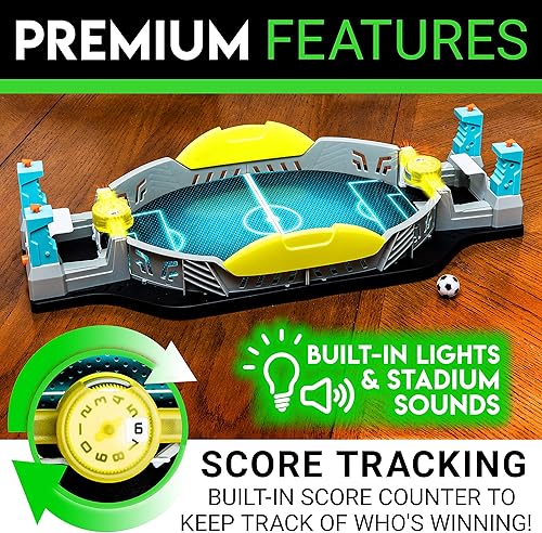 Miniatura 6 de Franklin Sports Mini juego de tiro de fútbol de mesa - Juego de mesa de fútbol estilo arcade para todas las edades- Marcador LED electrónico y
