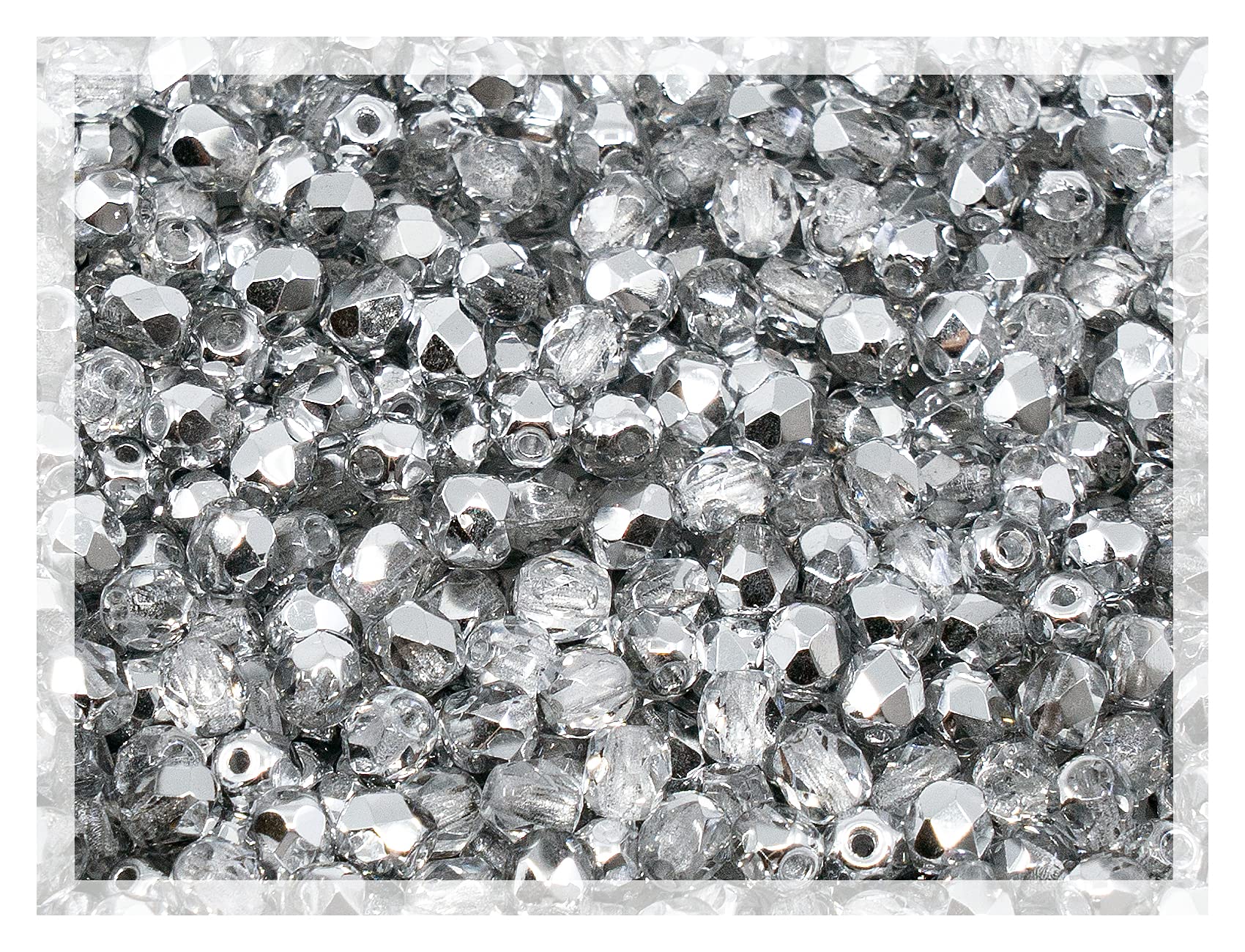 1.8 oz (50g, Approx. 600pcs) of Faceted Fire Polished Pressed Czech Glass Beads 4mm (0.16in), Crystal Silver Aluminum Labrador 00030-27001 BCV — image 1