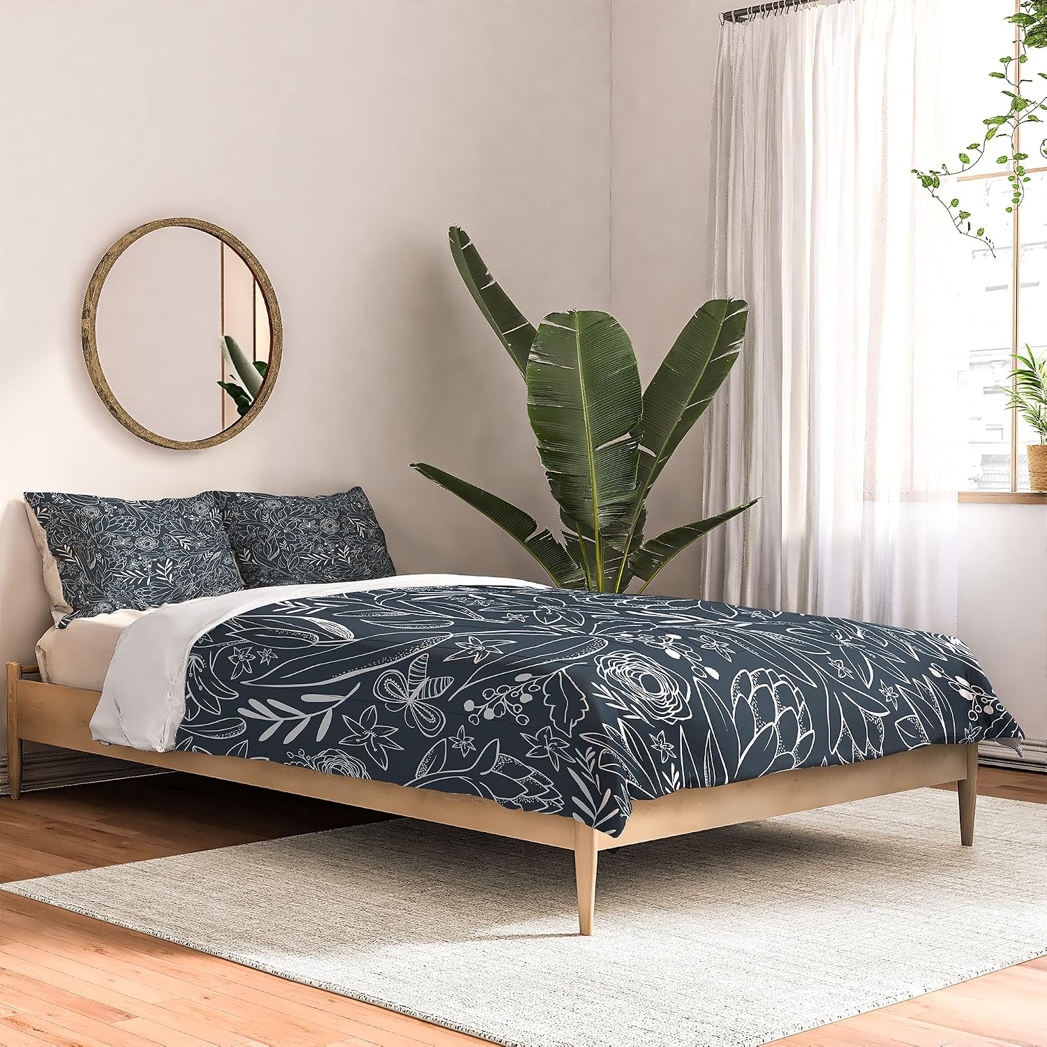 Deny Designs 2021 Cotton Comforter, Queen, Heather Dutton Botanical Sketchbook Midnight