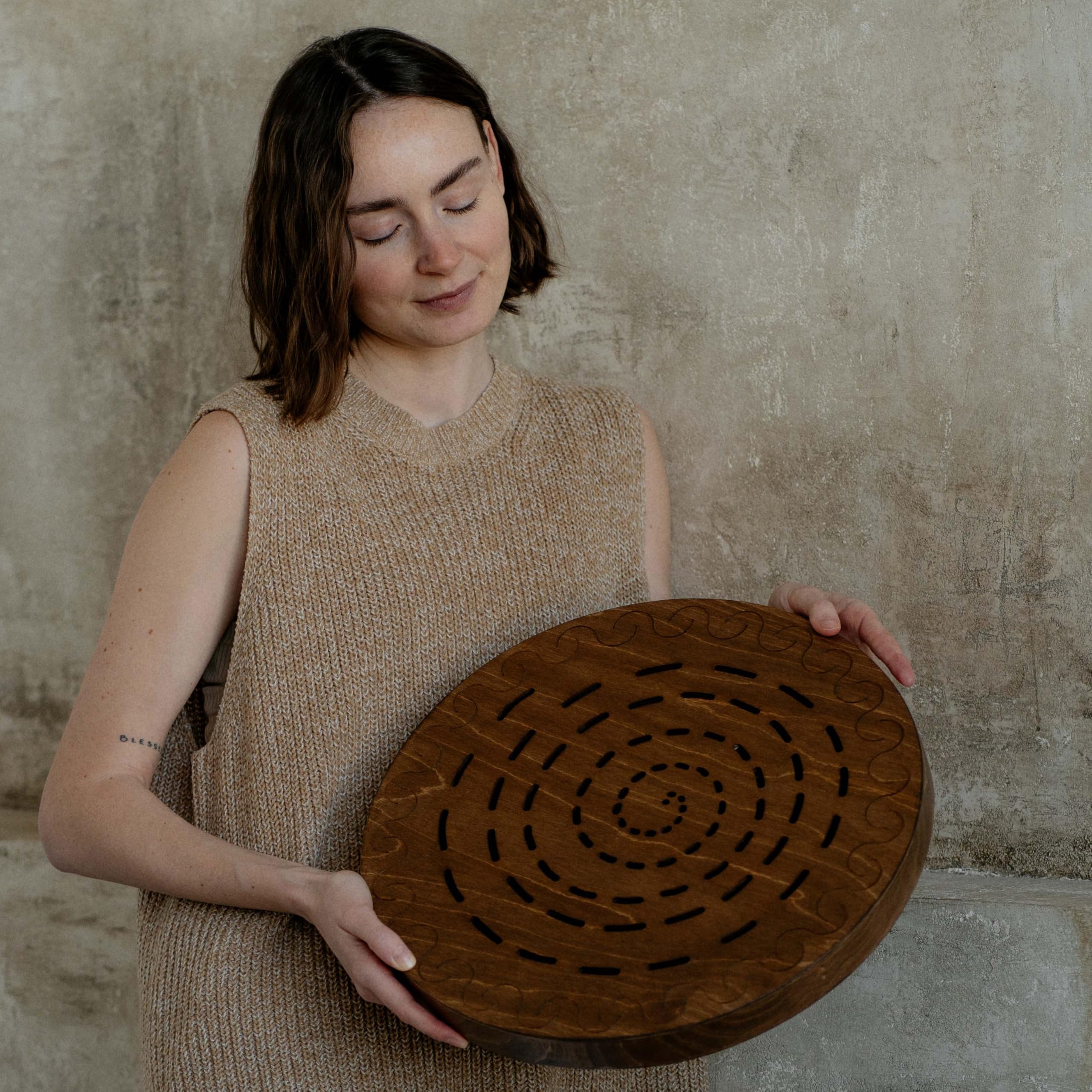 Rain Disk 'Water-Fall' 16-Inch | Relaxing Water Sound | Ocean Drum from Wood | Meditative Sound Tool | With Soft Protecting Bag