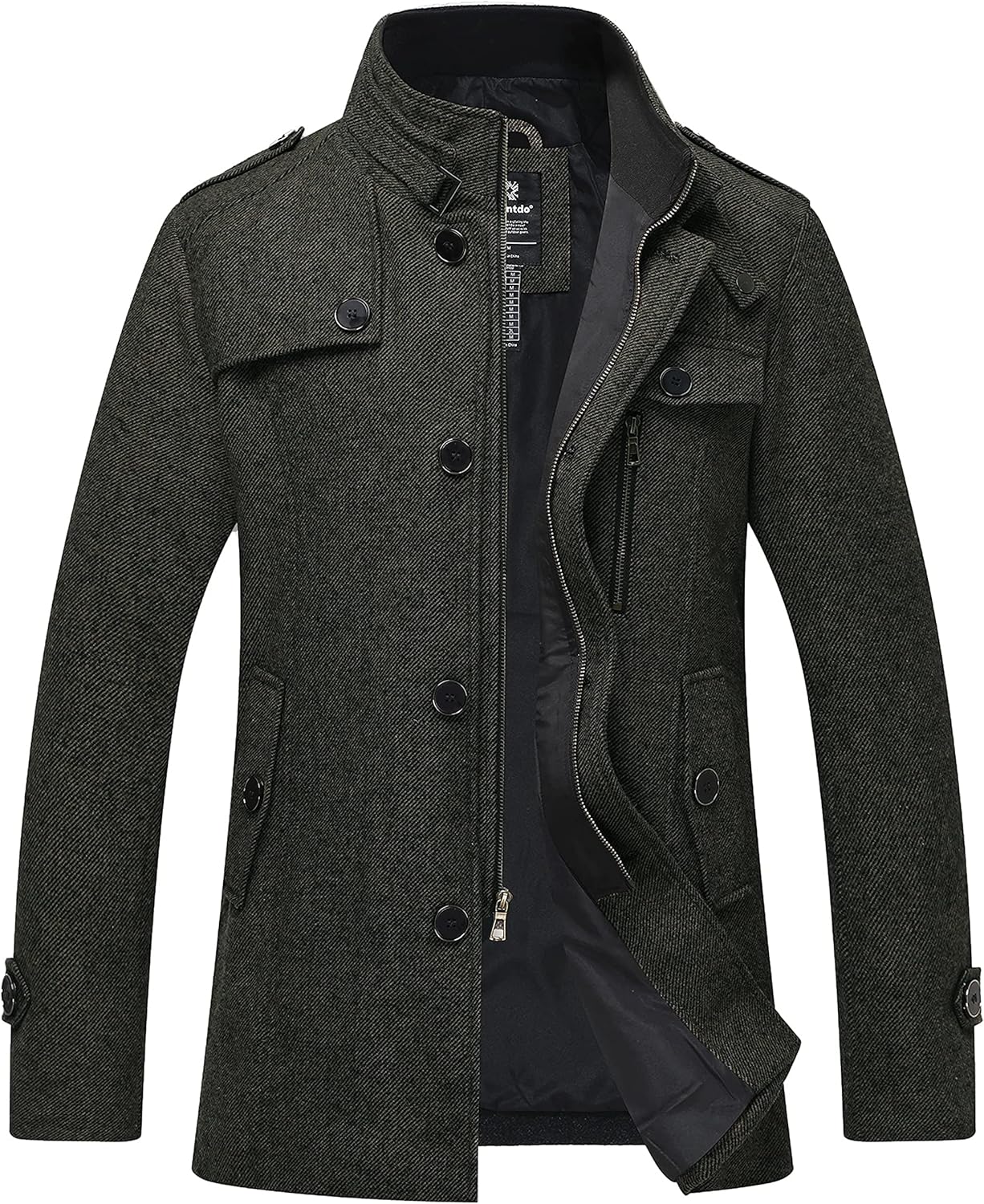wantdo Men's Wool Blend Jacket Stand Collar Windproof Pea Coat