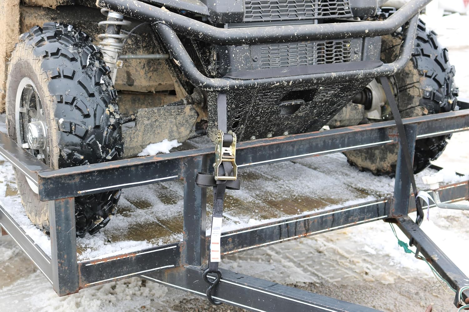 10936-16 Contractor Grade S-Hook Utility Ratchet Tie-Down - 1-Inch x 16-Foot, 1000 lbs Working Load Limit (WLL), Steel Chromate-Coated Ratchet, Polyester Webbing, Vinyl-Coated S-Hooks