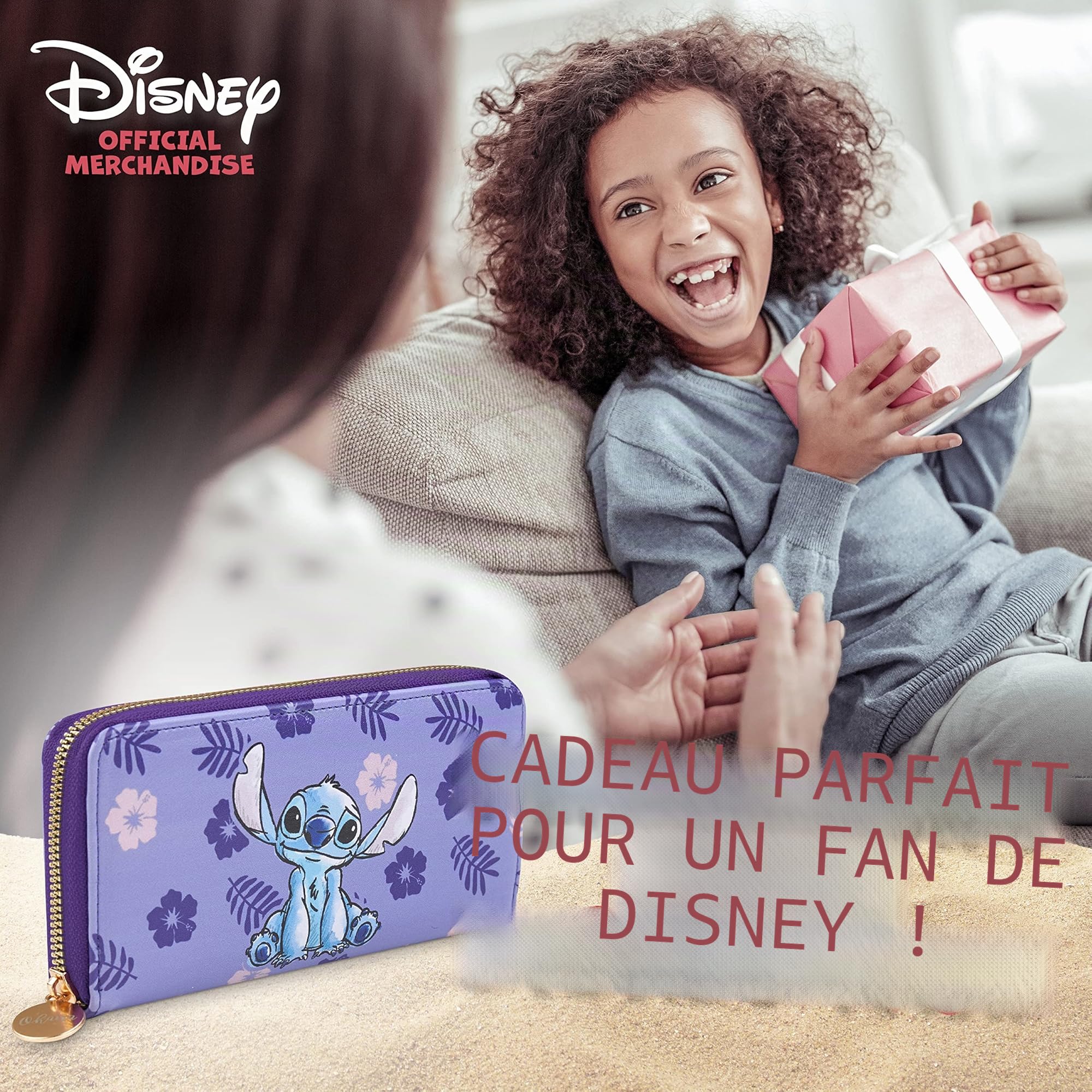 Disney Portefeuille Femme Stitch Porte Monnaie Idée Cadeau Femme, Violet, Taille Unique, Zippé, Violet, Taille Unique, Zippé