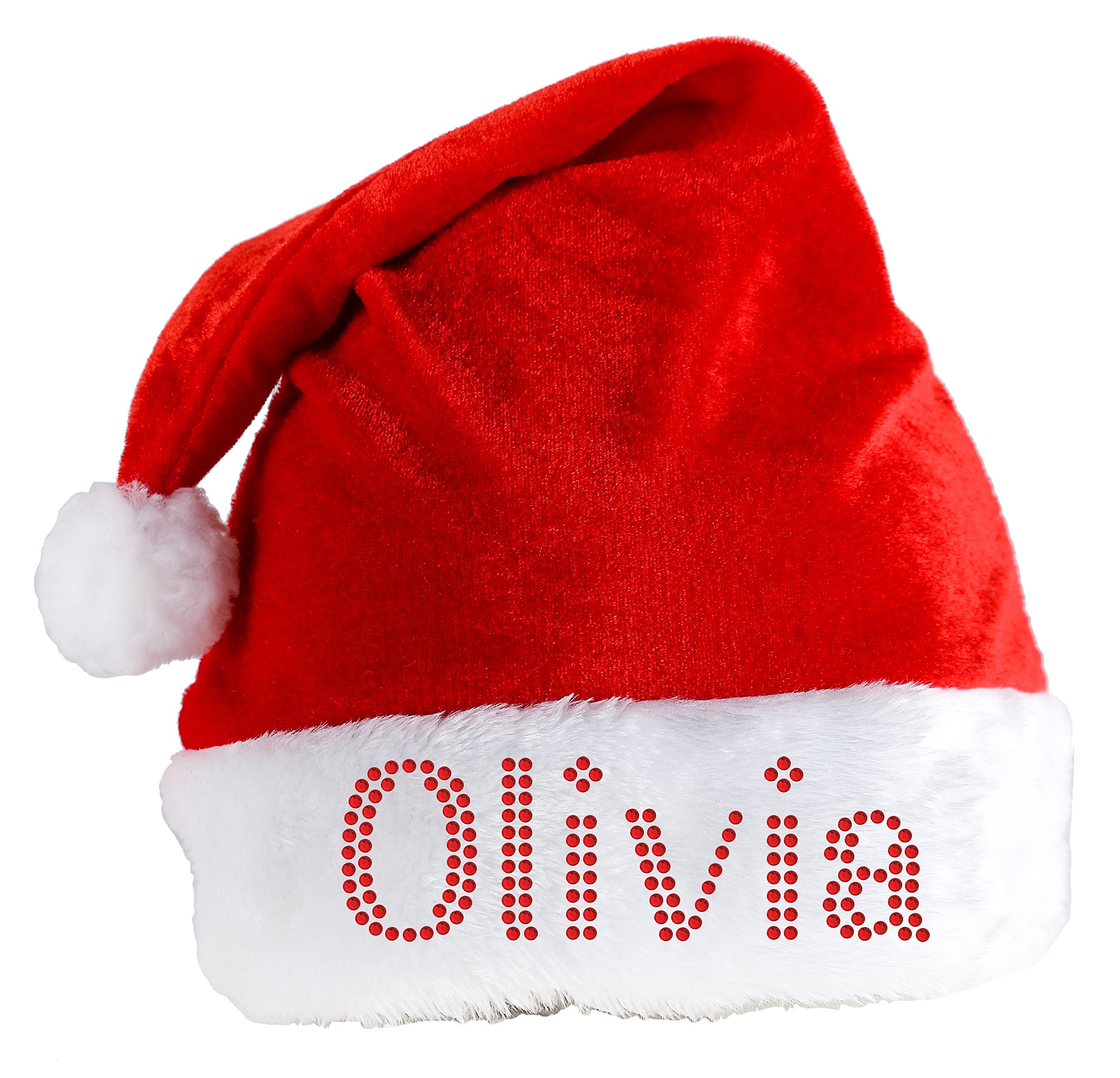 Varsany Luxury Personalised Adults Christmas Santa Hat, Red Velvet Design, Personalised Name in Rhinestone, Perfect as Christmas Accessory, Xmas