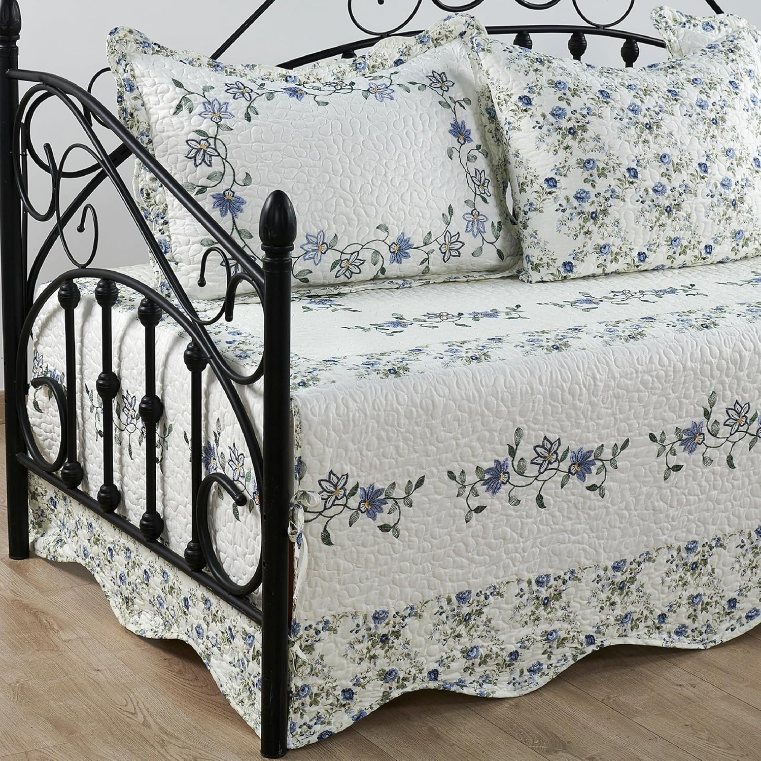 HESTIN Embroidery Daybed Cover Set with Matching Shams-4 Piece Double Sided Quilting All Season Easy Care, 75x39 Inch,Nora