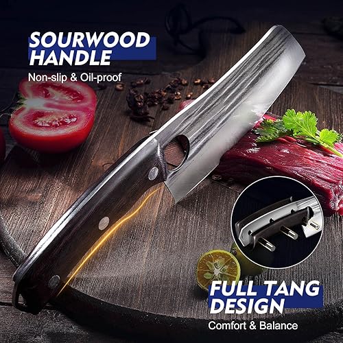 Miniatura 5 de Juego de 3 Cuchillos de Carnicero Cuchillo de Chef Forjado a Mano Cuchillo para Deshuesar, Cuchillos de Corte de Carne de Acero con Alto Contenido