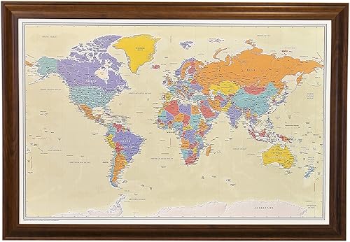 Vista 20 de Lienzo - Mapa de viaje personalizado Tan Oceans World Push Pin con marco negro