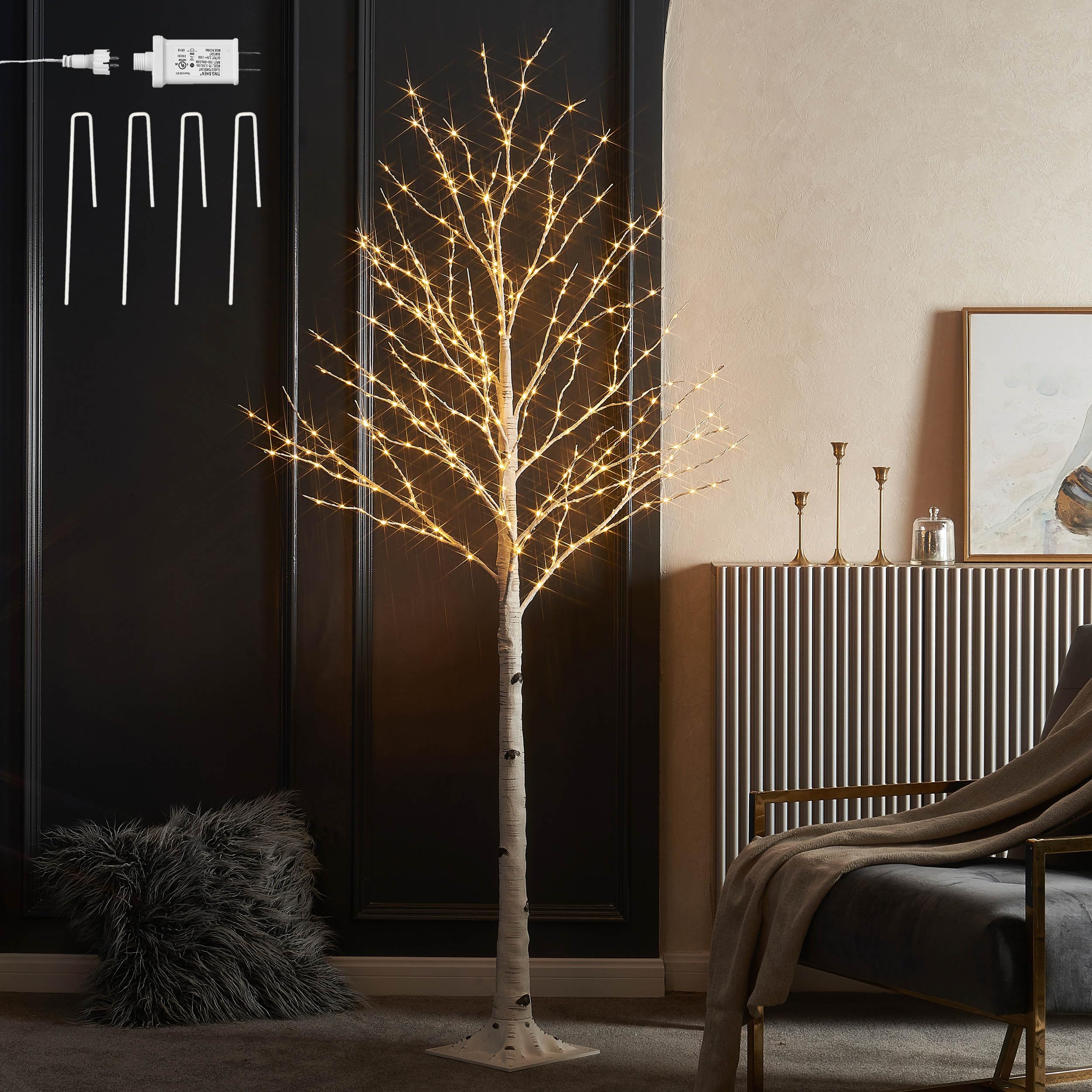 Hairui Arbre lumineux de bouleau 330 LED, 180 cm, arbre de Noël artificiel avec éclairage, pour Pâques, mariage, décoration de maison, fêtes