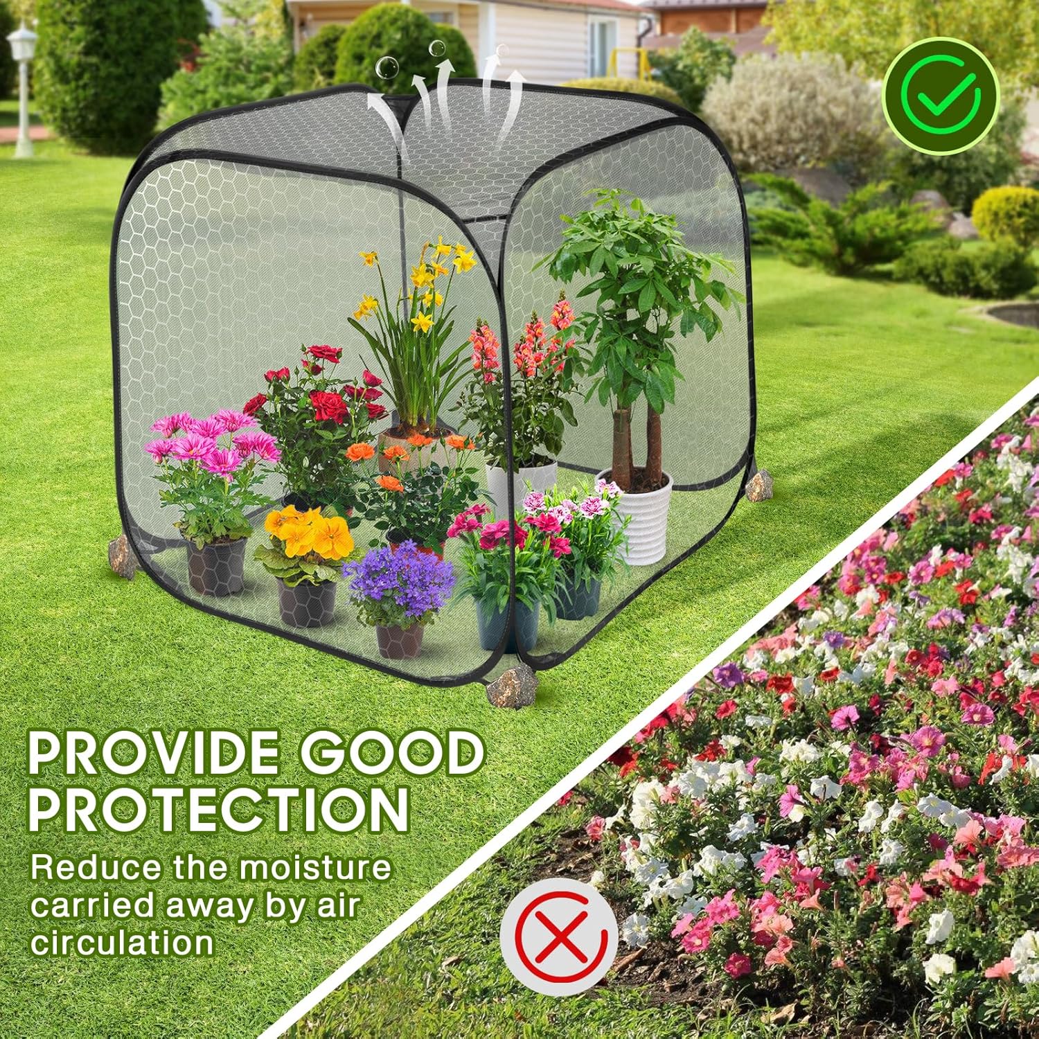 MIAOKE Pop Up Mesh Plant Cover, 35.4x35.4x38.2 Inch No Build Protection Against Insects Garden Netting, Raised Bed Cover for Barrier Against Insects for Vegetable Plant Fruit Animals-Black