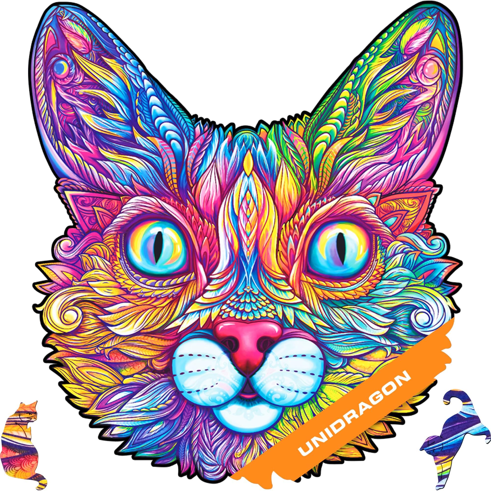 UNIDRAGON Original Wooden Jigsaw Puzzles - Impressive Cat, 200 pcs, Medium 11.4"x11.8", Beautiful Gift Package, Unique Shape Best Gift for Adults and Kids
