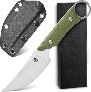 FF105 Fixed Blade Knife,DC53 Stonewashed Steel Blade Micarta Handle Full Tang Knife for Outdoor Camping Hunting Working(Silver)