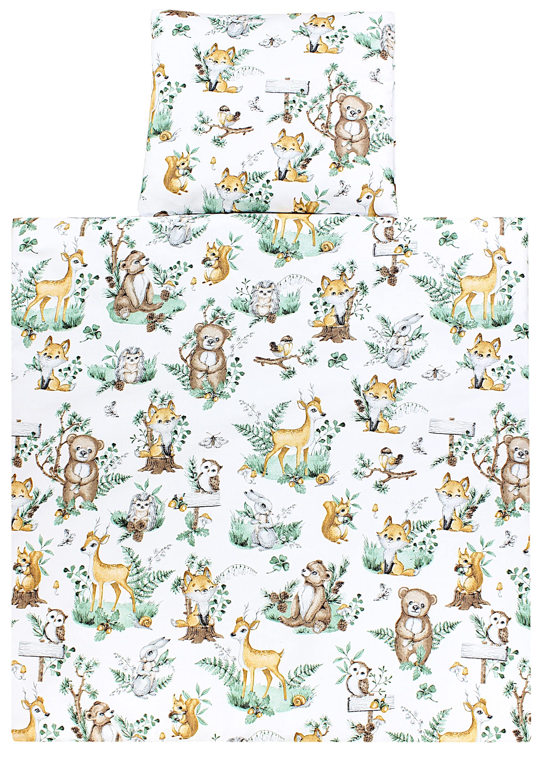 TupTam Biancheria da Letto per Carrozzina e Culla da 4 pezzi, Animali in foglie, 80x80 cm