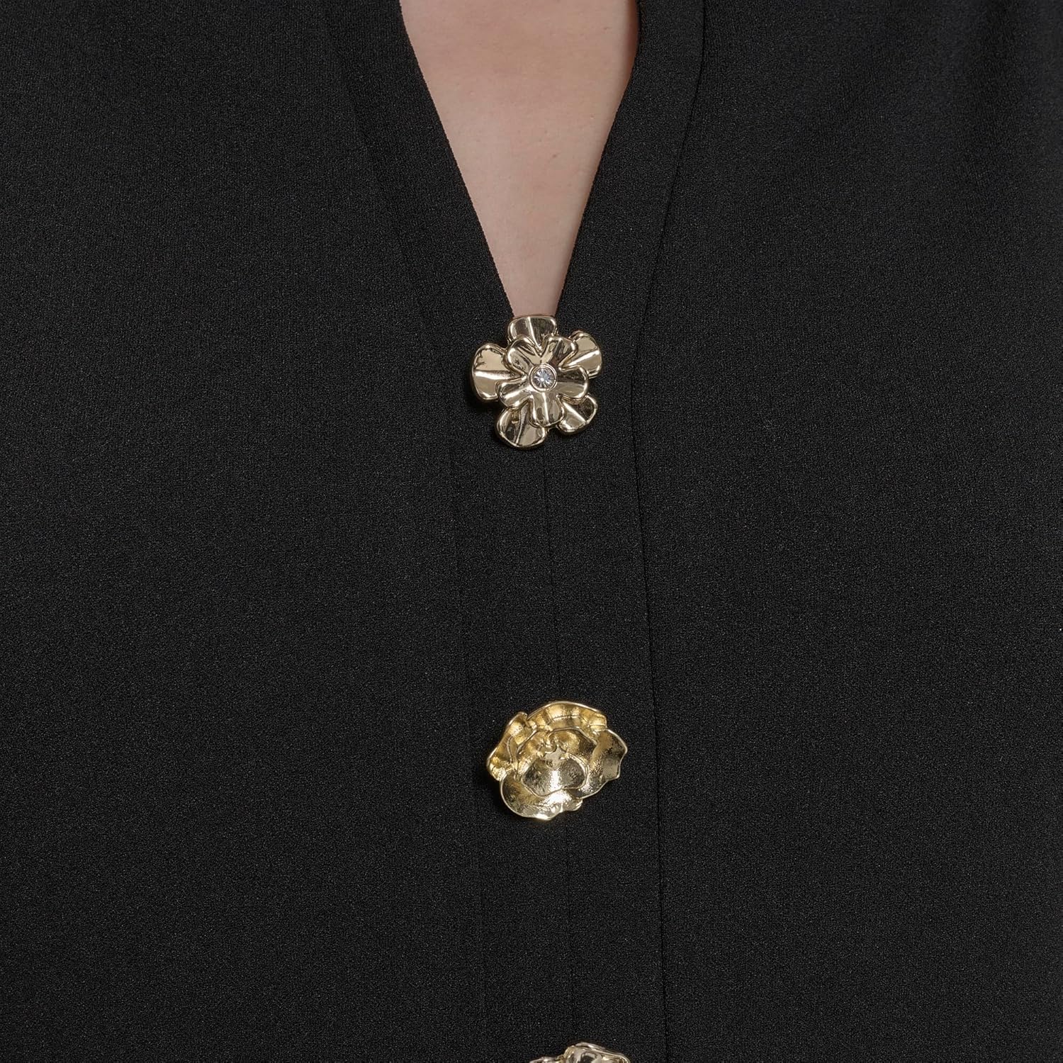 Karl Lagerfeld Womens Sleeveless Gold Buttoned Split Neck Mini Sheath Dress - Image 5