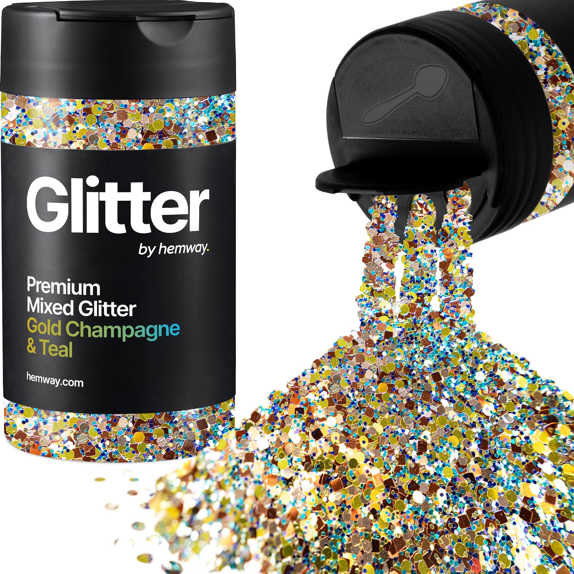 Hemway Gold Disc, Champagne Square & Teal Mix Glitter Shaker, 105g โ image 1
