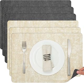 Myir JUN Faux Leather Placemats Set of 6, Reversible Dual-Color Place Mats