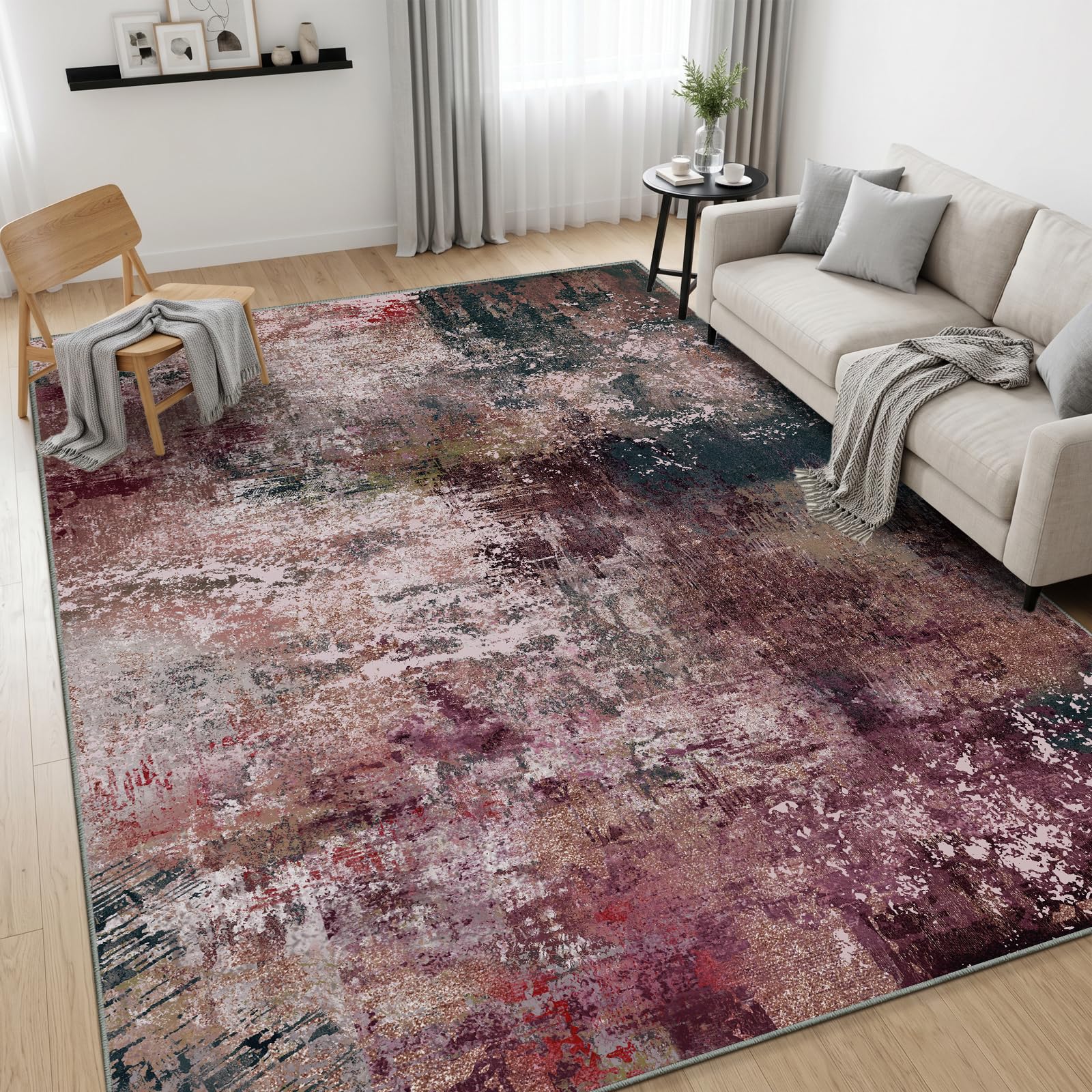 Tappeto per soggiorno, lavabile, moderno, tortora, 160 x 230 cm | Tappeto astratto, antiscivolo, a pelo corto, morbido, per soggiorno, sala da pranzo, ufficio