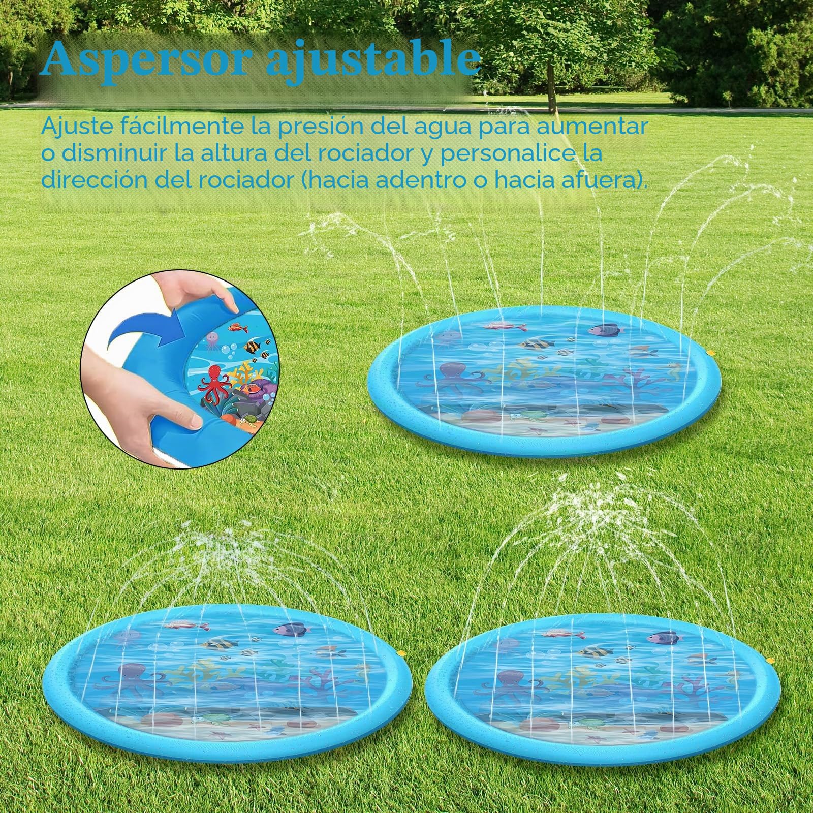 170 cm Splash Pad, Juegos de Agua con Rociadora para Niños y Perros, Antideslizante Alfombra Aspersora para Jardín Playa, Juguete de Verano para Exterior, Niños y Mascotas