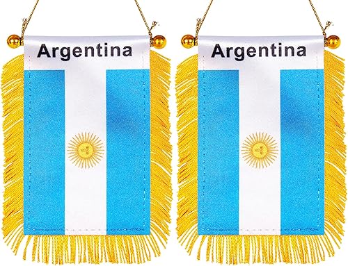 ZXvZYT Bandera argentina colgante de ventana argentina de 3 x 5 pulgadas, mini banderas argentinas para decoración de espejo retrovisor, con ventosa