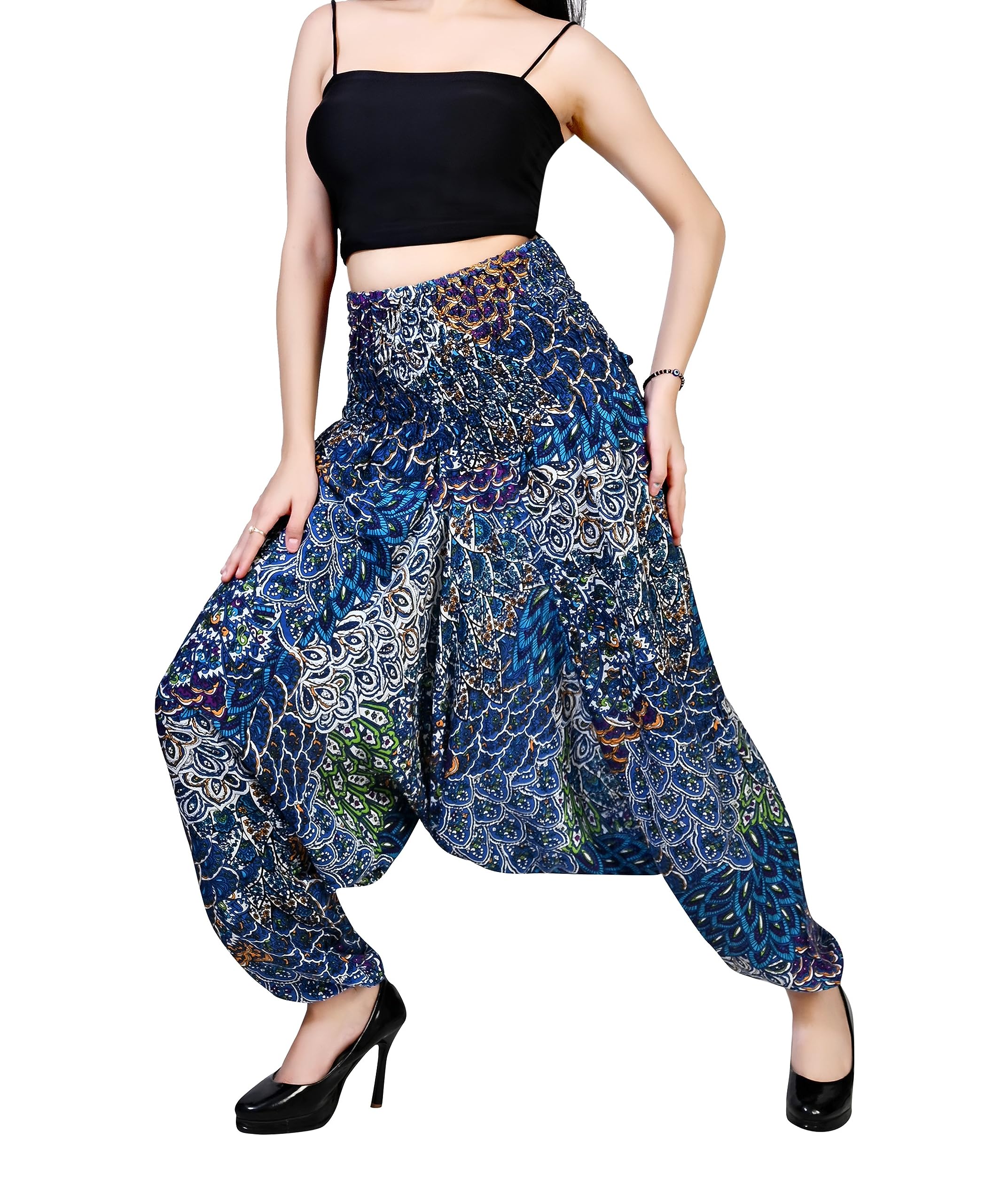 Women's Printed Rayon Regular Mid Rise Harem Pant, (Multicolor, Fs109)