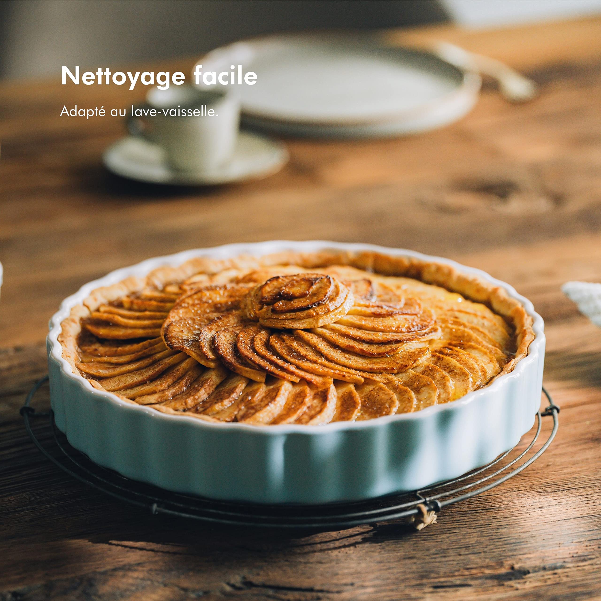 KIVY Tarte & Quiche en Céramique 28 cm - Moule Gâteau Antiadhésif Rond 28 cm - Moule à Cake - Pâtisserie & Tarteformes - Plat à Tarte - Quiche Forme Blanc