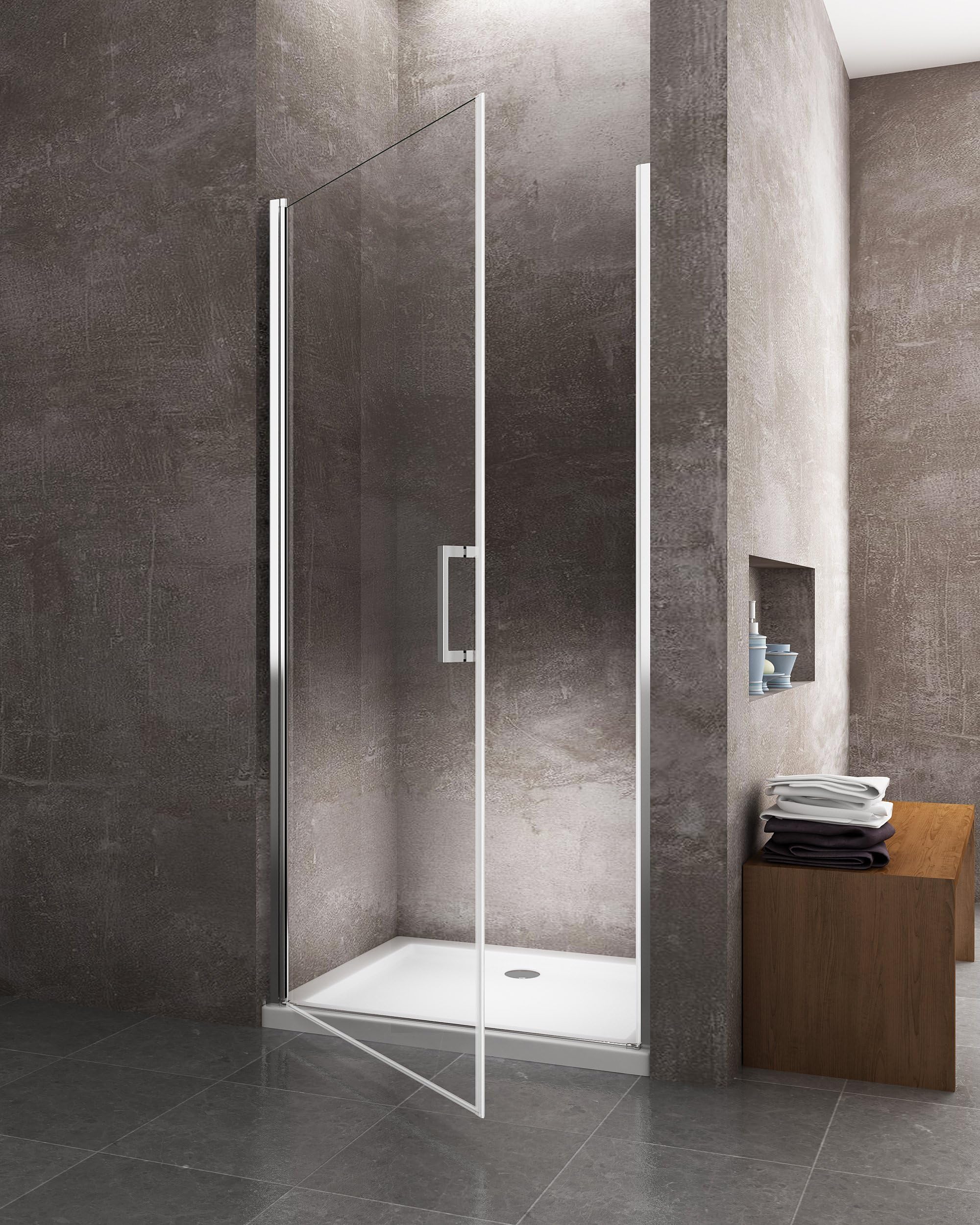 Duschtür für Nische mit Pendeltür aus 8 mm Glas mit Easy-Clean, reversibel - H 200 cm - 8 mm (CM.89-93 verstellbar)