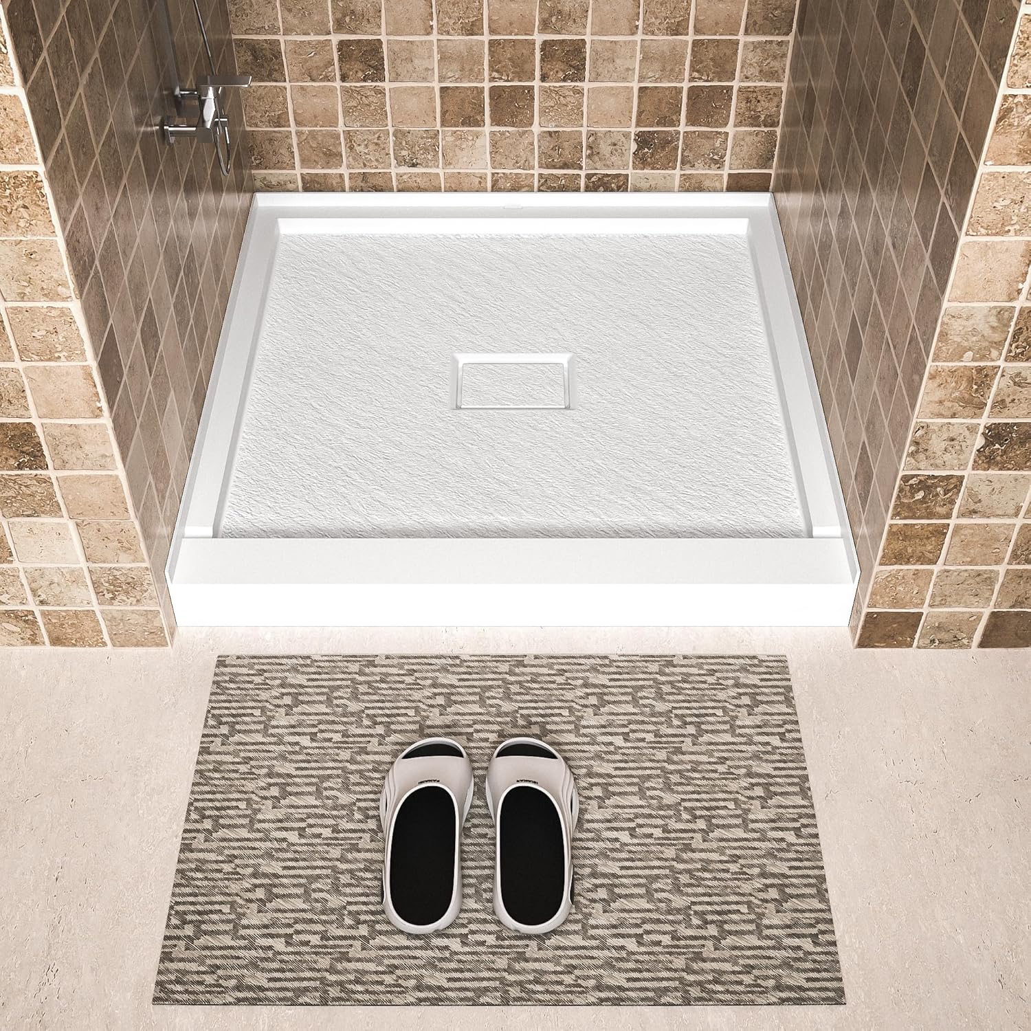Shower Pan 36"x 36", Solid Surface White Shower Base, Single Threshold With Center Drain，Non-Slip SMC Shower Pan for Alcove Installation,Drain not Included